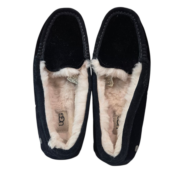 UGG Women's Slippers Ansley Suede Sheepskin Lined Black Size 8 Clean Warm Shoe